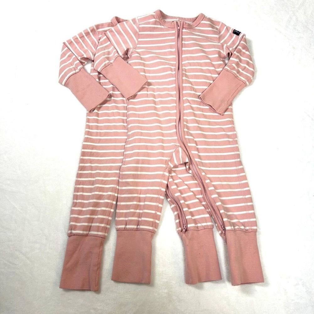 Polarn O. Pyret Baby Girls Pink Striped Organic Cotton Romper Bundle Sz 6-12M